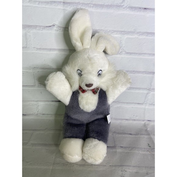 VTG Soft Things Bunny Rabbit White Gray Red Plaid Bow Plush...